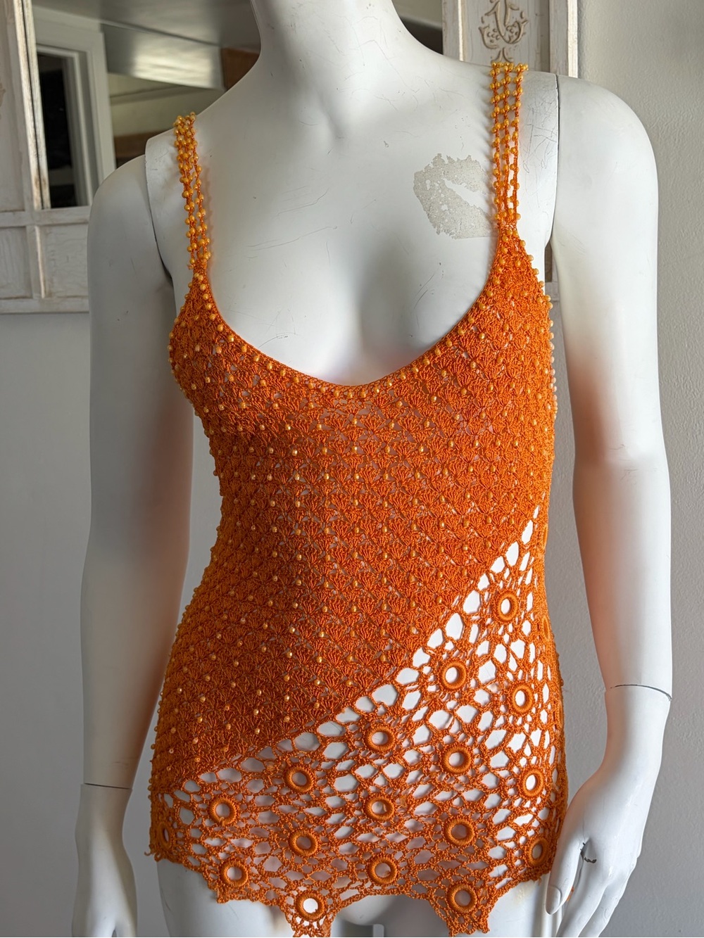 High-Quality, Intricate Crochet Pearl Beaded  Work, One Of A Kind Boho Top
